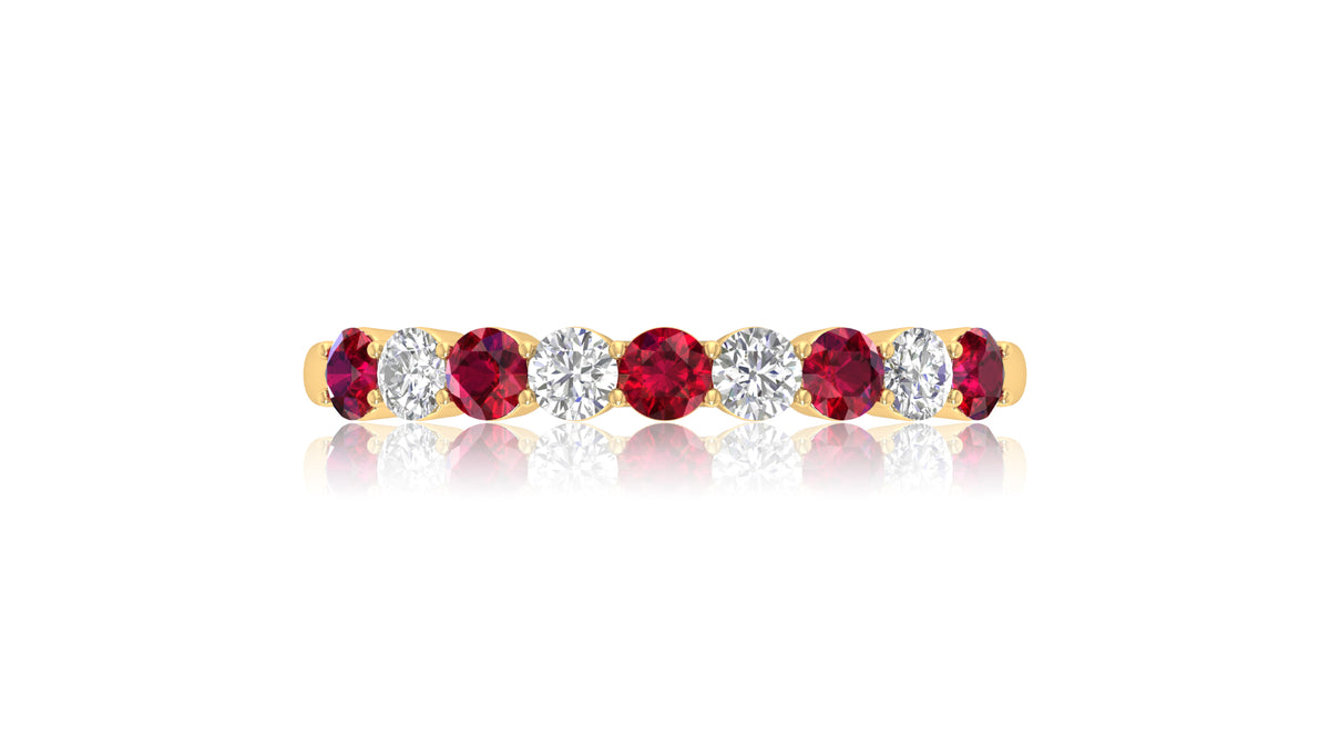 14K Yellow Gold Ruby Stone and Diamond Band Ring