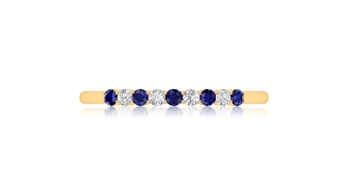 14K Yellow Gold Blue Sapphire and Diamond Band Ring