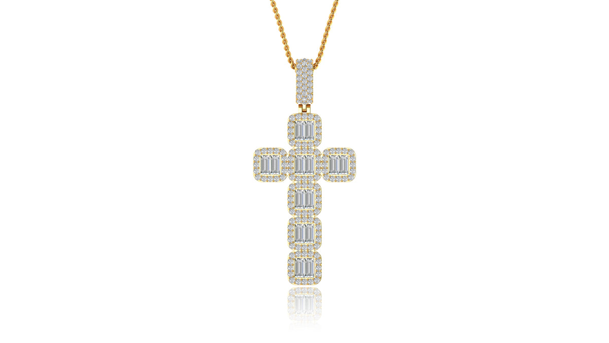 14K Yellow Gold Baguette Diamond Cross Pendant