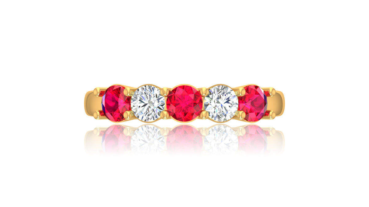 14K Yellow Gold Ruby and Diamond Five-Stone Ring