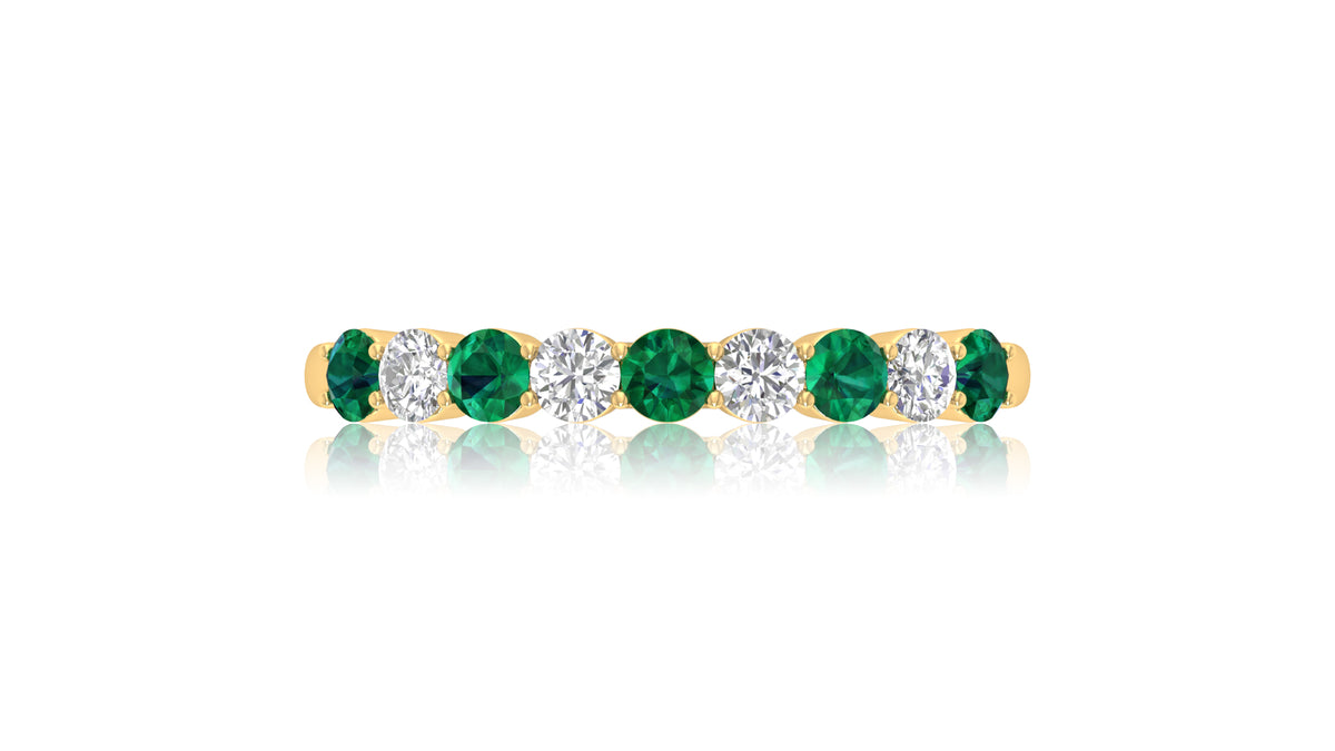 14K Yellow Gold Green Gemstone and Diamond Band Ring