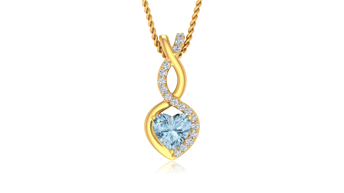 14K Yellow Gold Blue Heart Diamond Pendant