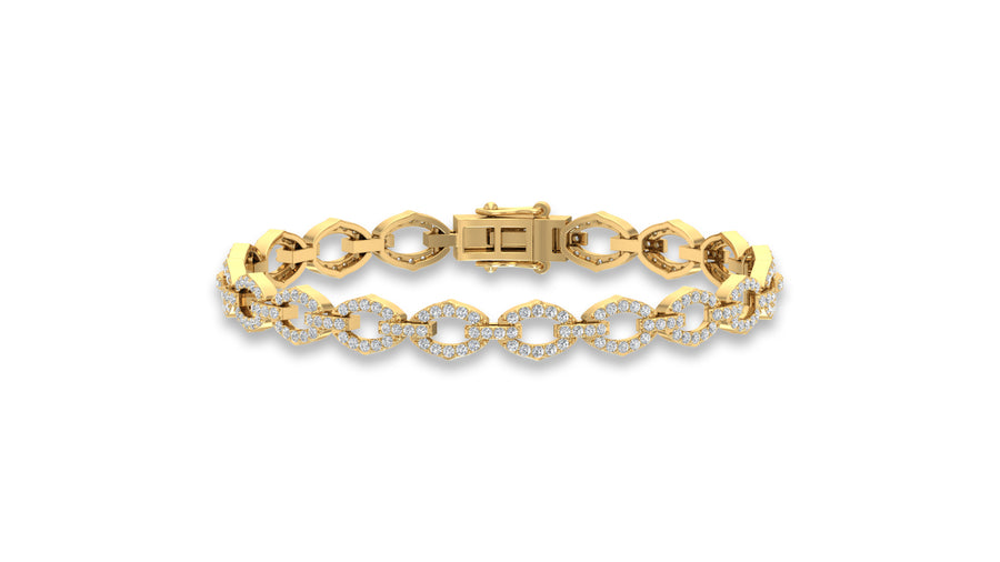 14K Yellow Gold Oval Link Diamond Bracelet