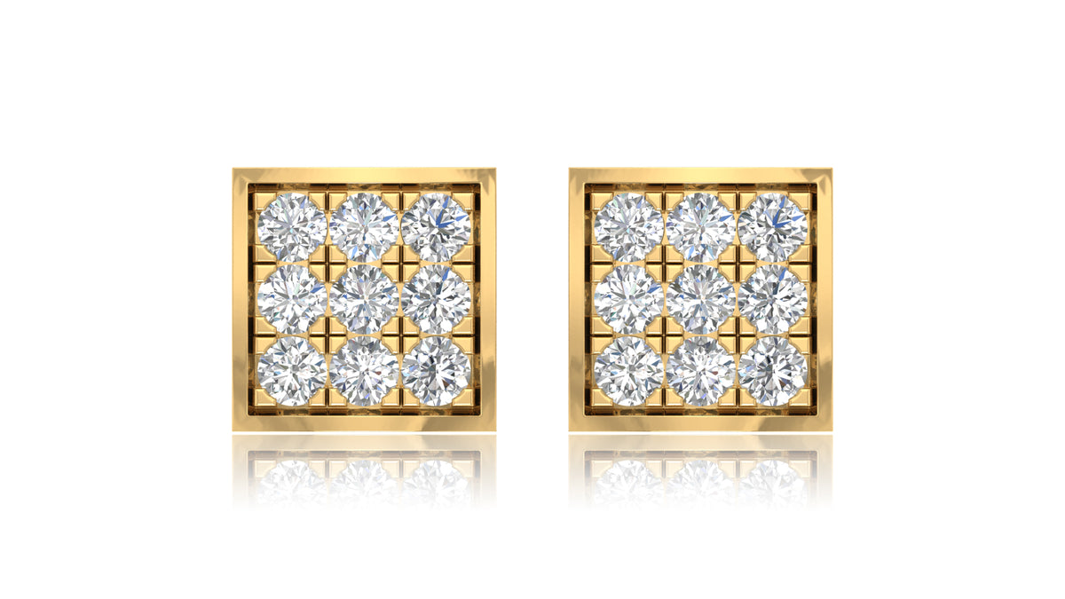 14K Yellow Gold Square Diamond Stud Earrings