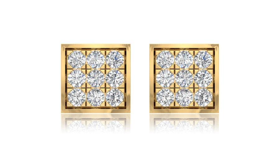 14K Yellow Gold Square Diamond Stud Earrings