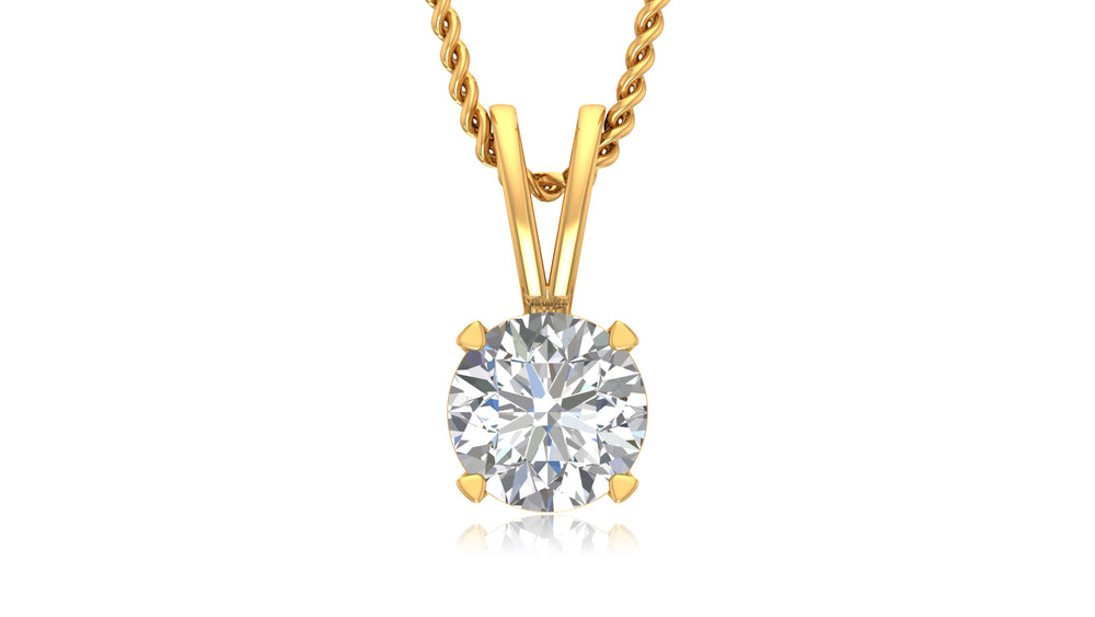 14K Yellow Gold Round Diamond Solitaire Pendant