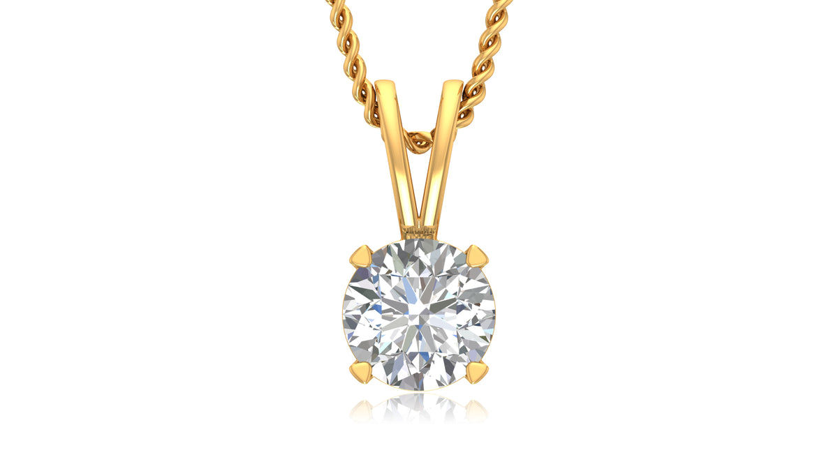 14K Yellow Gold Round Diamond Solitaire Pendant