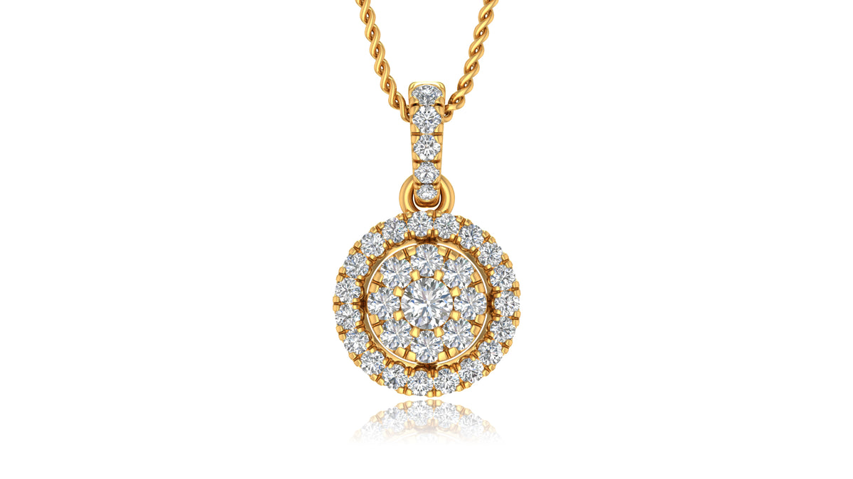 14K Yellow Gold Round Halo Diamond Pendant