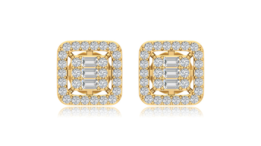 14K Yellow Gold Square Halo Diamond Stud Earrings