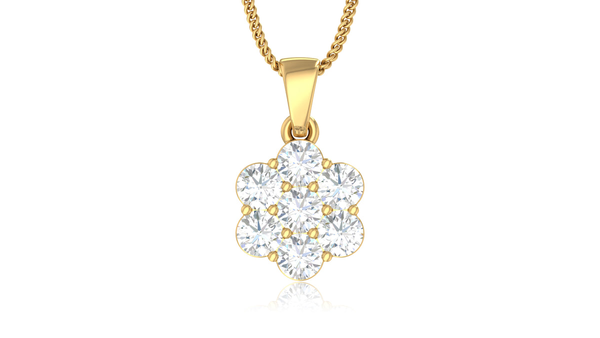 14K Yellow Gold Round Diamond Flower Pendant