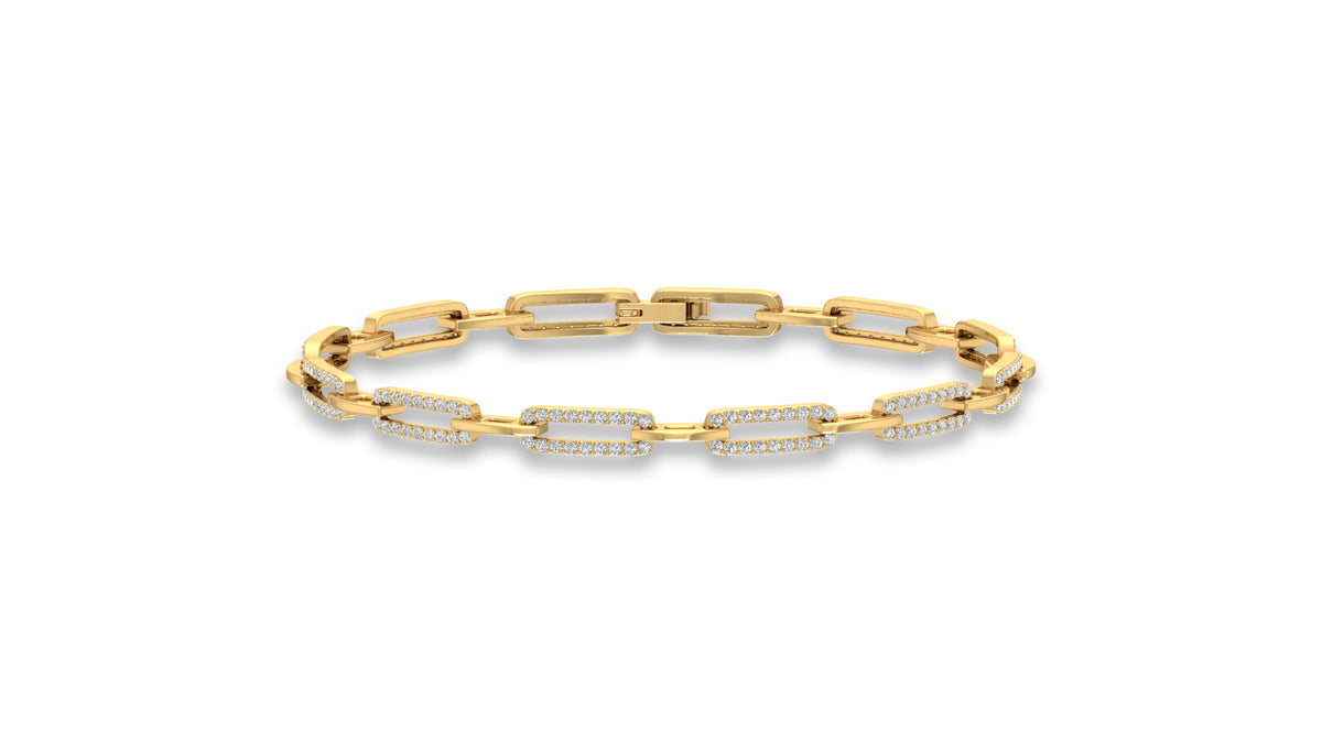 14K Yellow Gold Round Diamond Link Bracelet