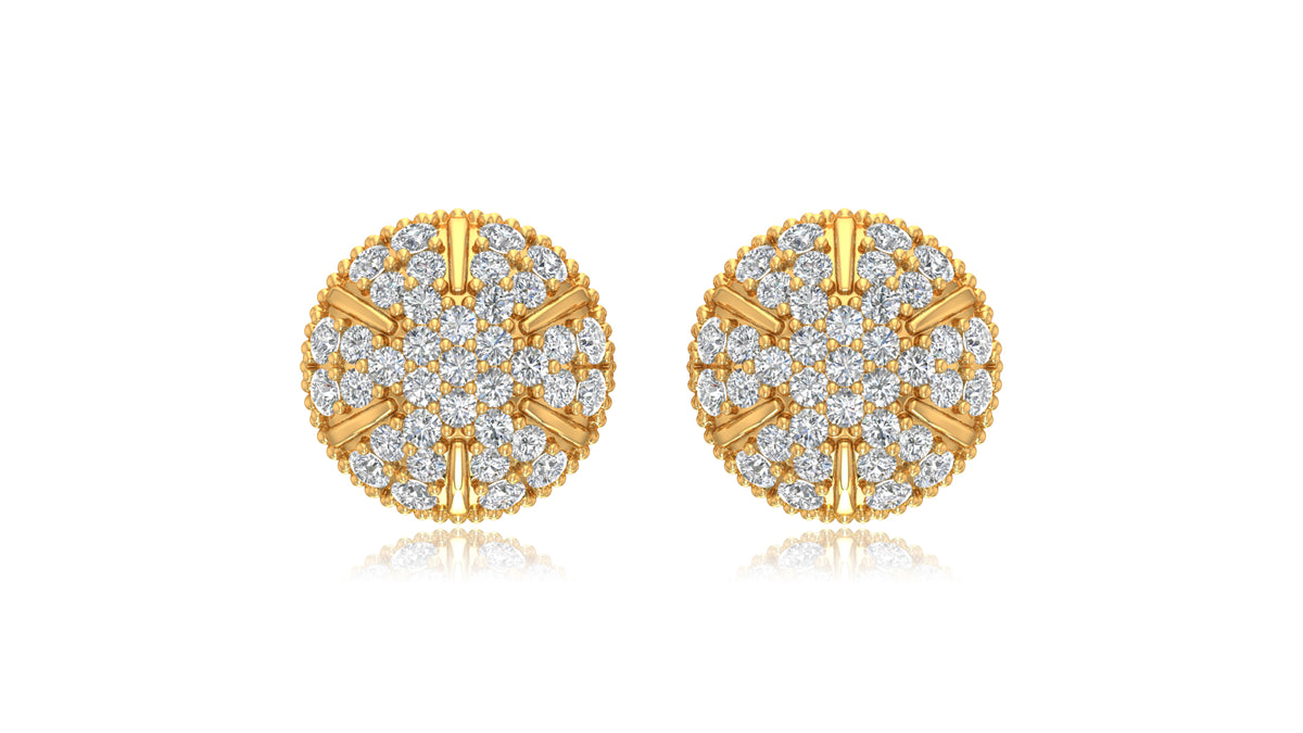 14K Yellow Gold Round Halo Diamond Stud Earrings