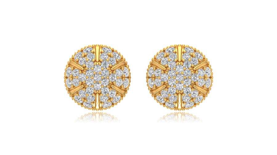 14K Yellow Gold Round Halo Diamond Stud Earrings