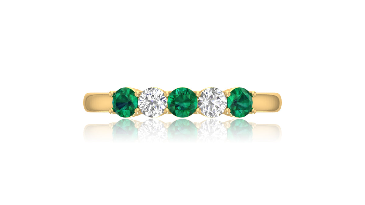14K Yellow Gold Emerald Green Gemstone and Diamond Band Ring