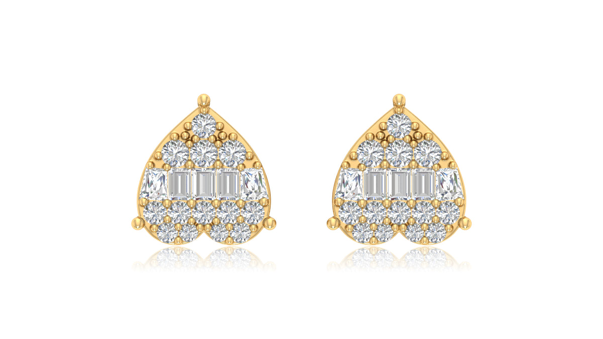 14K Yellow Gold Pear-Shaped Baguette Diamond Stud Earrings