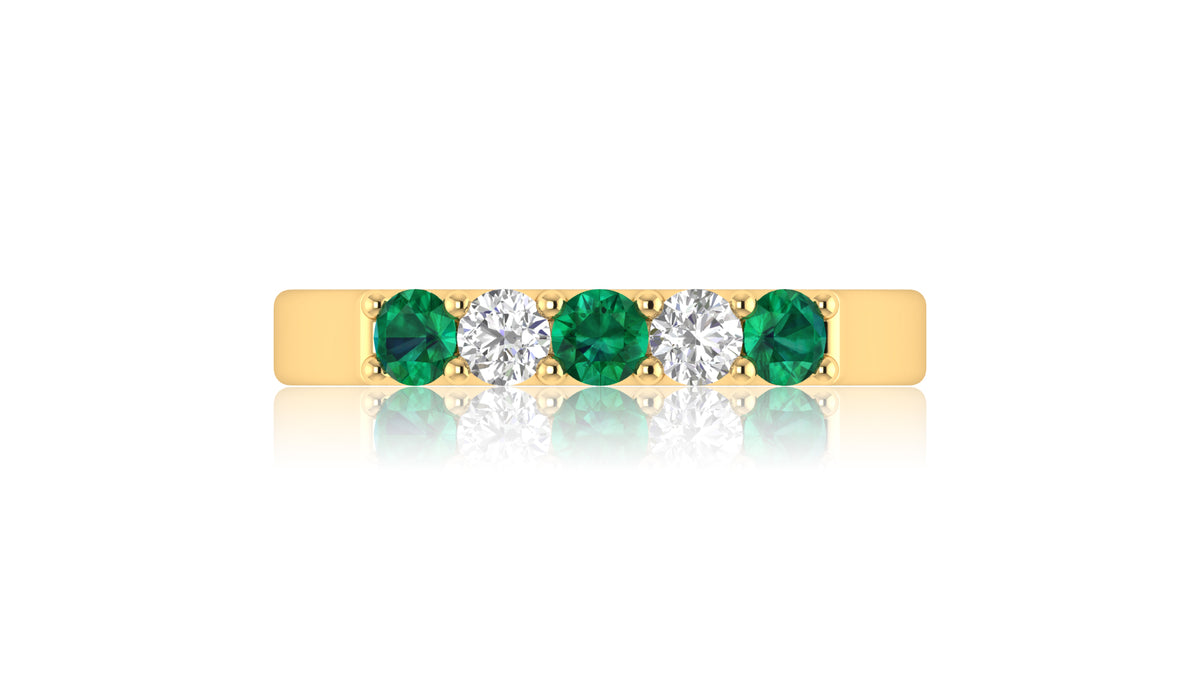 14K Yellow Gold Green Gemstone Sapphire and Diamond Band Ring