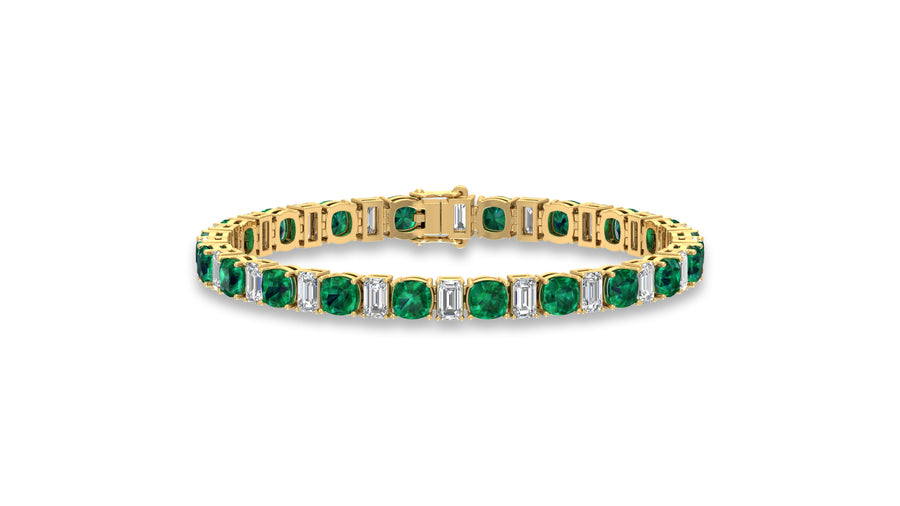 14K Yellow Gold Green Emerald and Diamond Tennis Bracelet