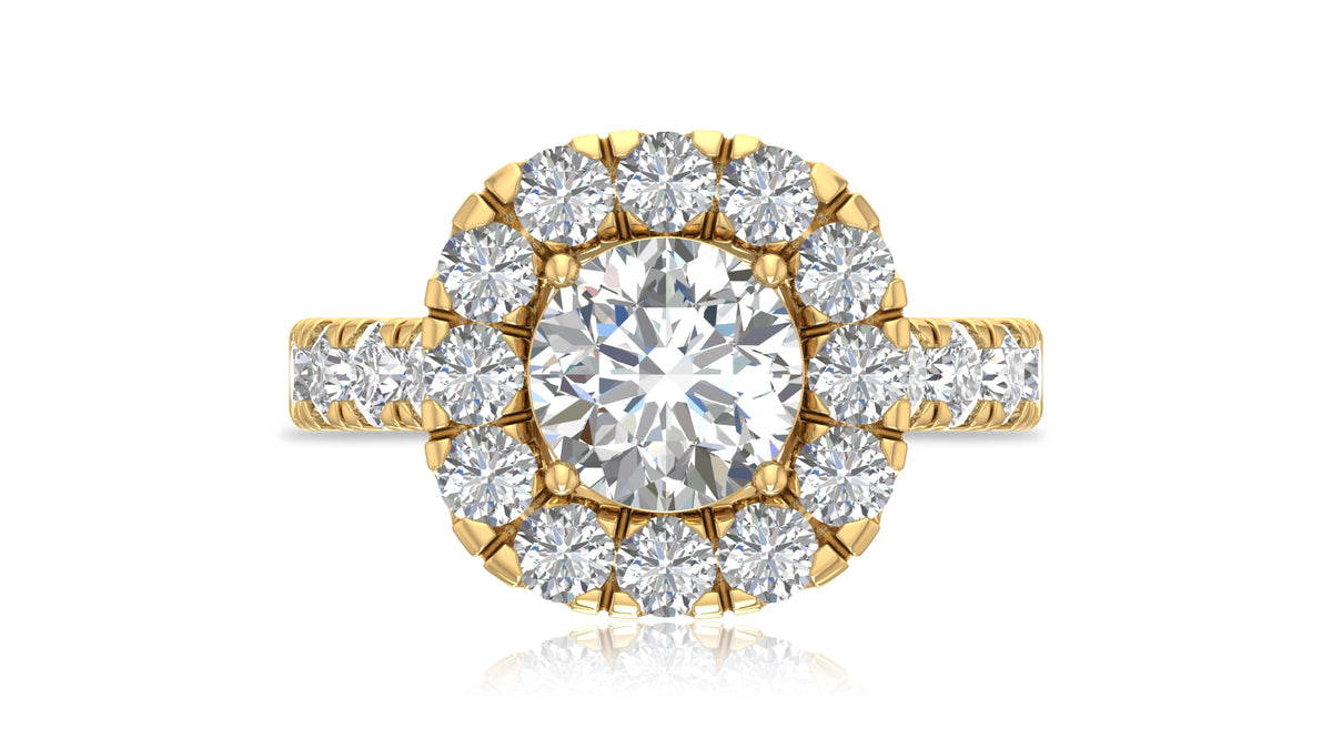 14K Yellow Gold Round Halo Diamond Engagement Ring