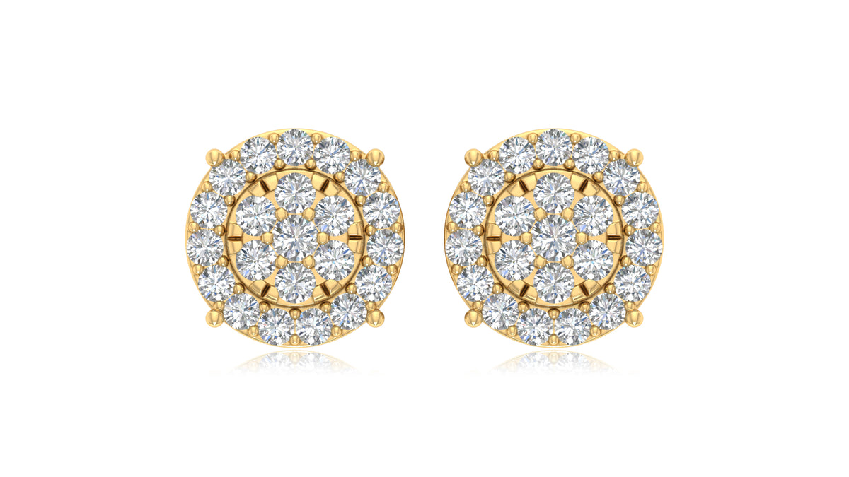 14K Yellow Gold Round Halo Diamond Stud Earrings
