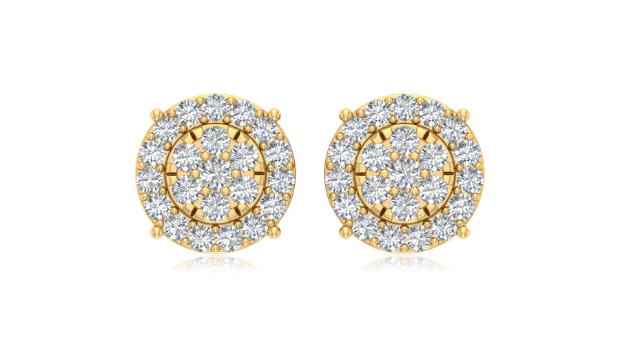 14K Yellow Gold Round Halo Diamond Stud Earrings