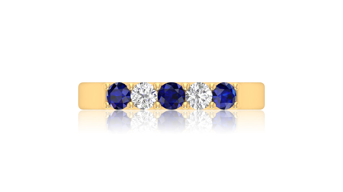 14K Yellow Gold Blue Sapphire and Diamond Band Ring