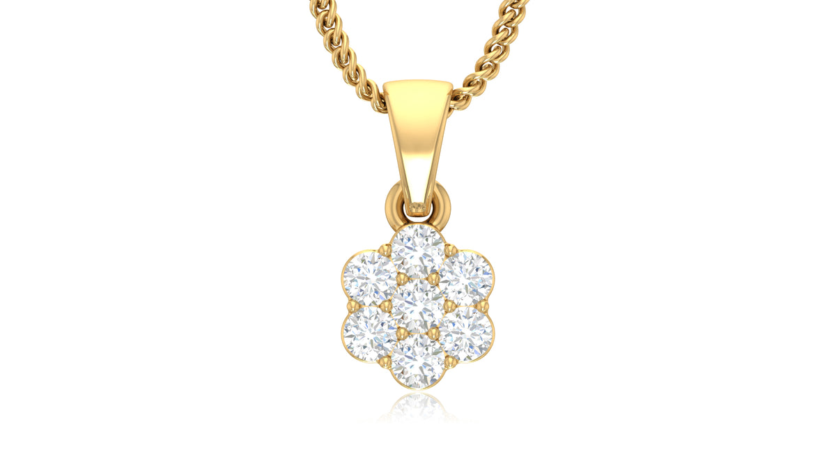 14K Yellow Gold Round Diamond Flower Pendant