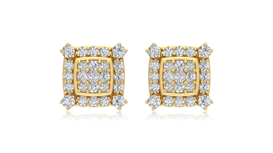 14K Yellow Gold Square Halo Diamond Stud Earrings