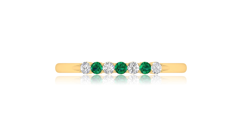 14K Yellow Gold Green Gemstone and Diamond Band Ring