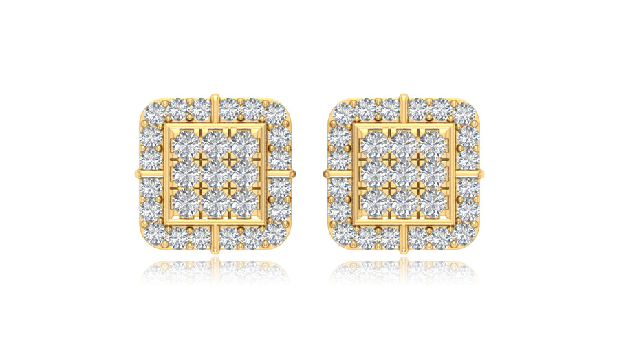 14K Yellow Gold Square Halo Diamond Stud Earrings