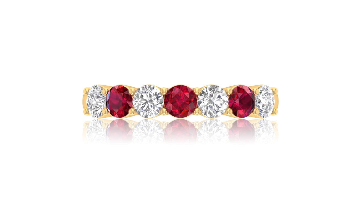 14K Yellow Gold Ruby and Diamond Band Ring