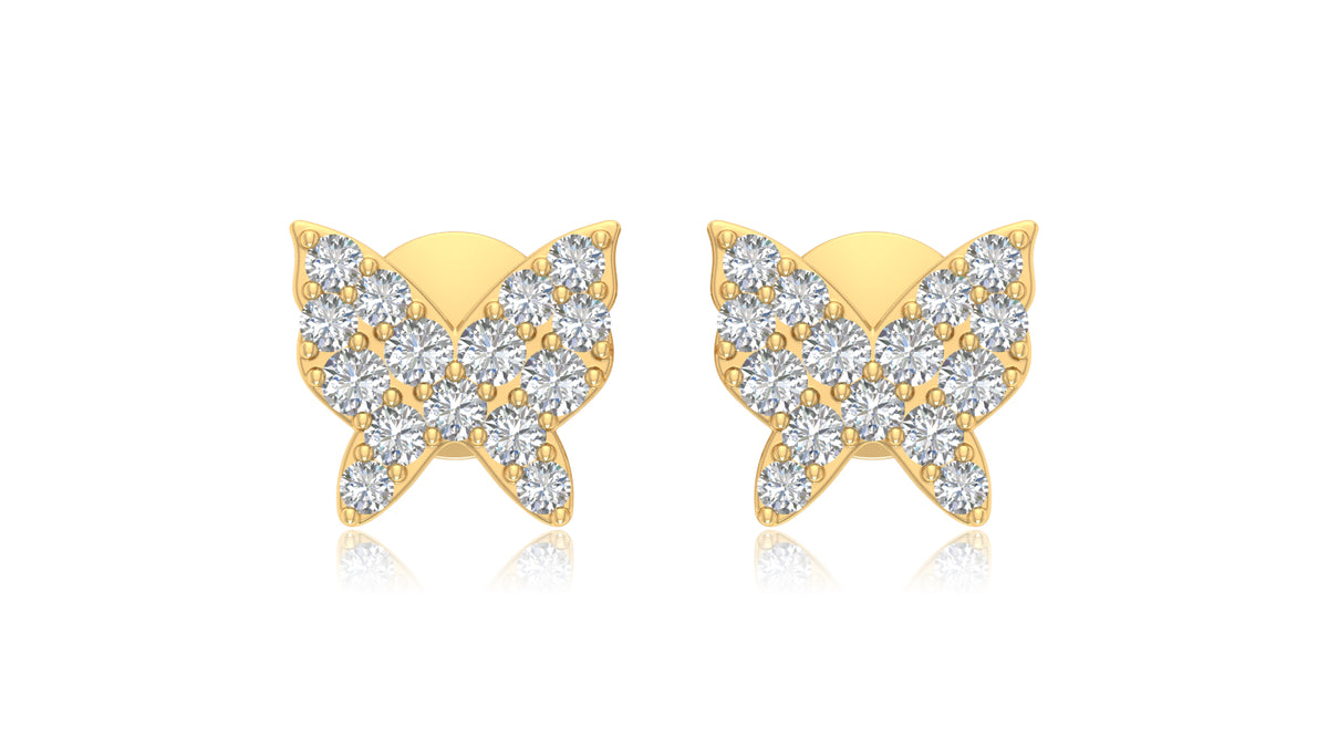 14K Yellow Gold Butterfly Diamond Stud Earrings