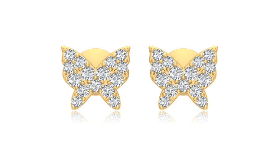14K Yellow Gold Butterfly Diamond Stud Earrings