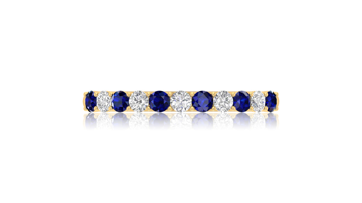 14K Yellow Gold Blue Sapphire and Diamond Band Ring