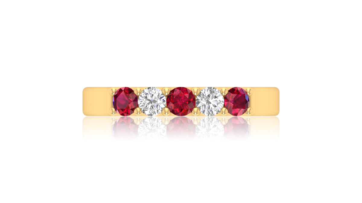 14K Yellow Gold Ruby and Diamond Band Ring