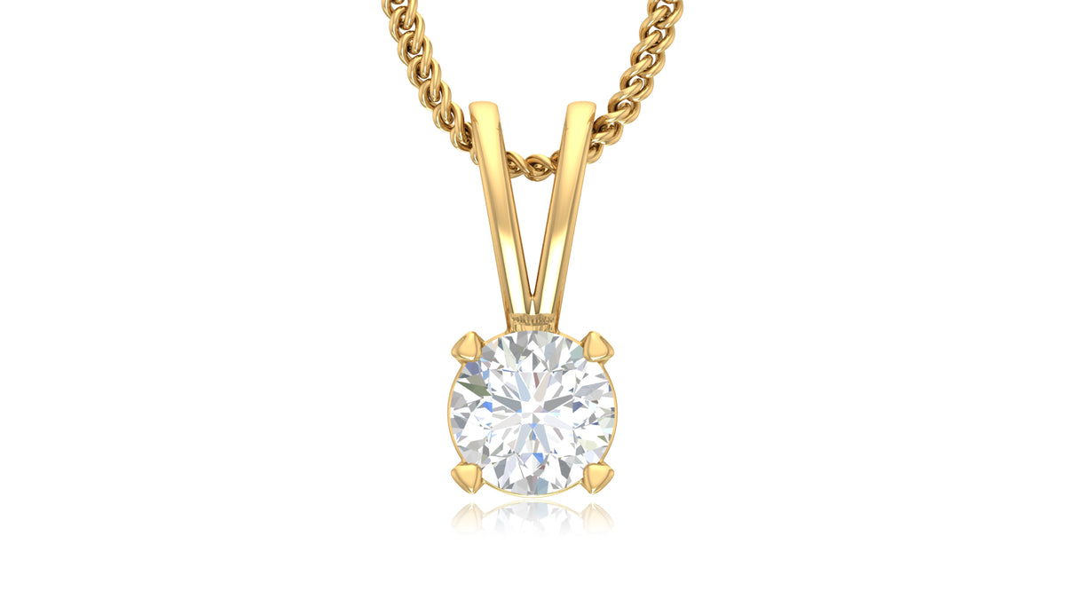 14K Yellow Gold Round Diamond Solitaire Pendant