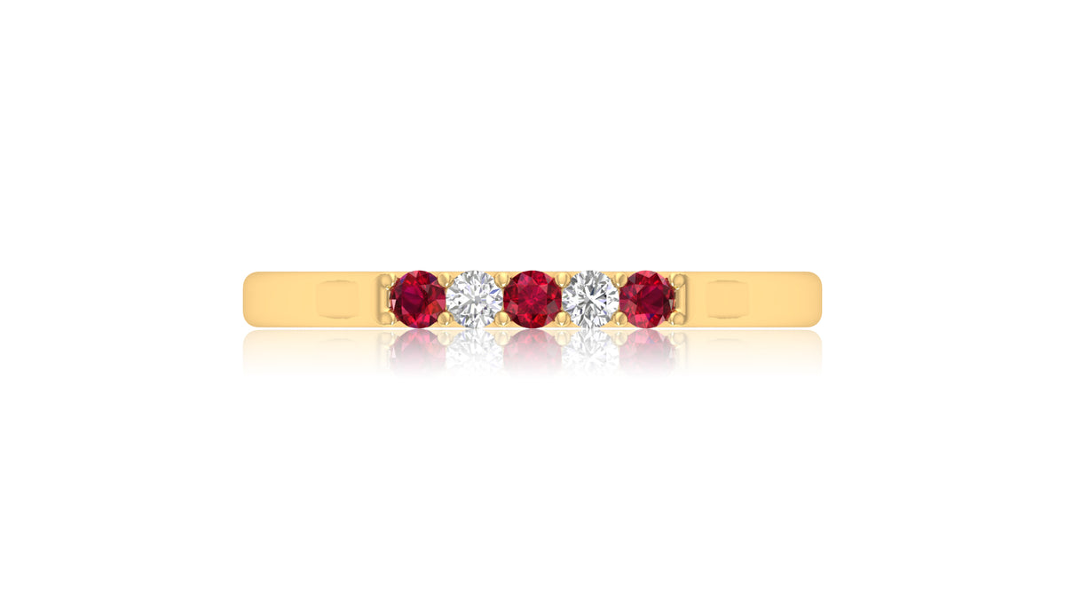14K Yellow Gold Ruby and Diamond Band Ring