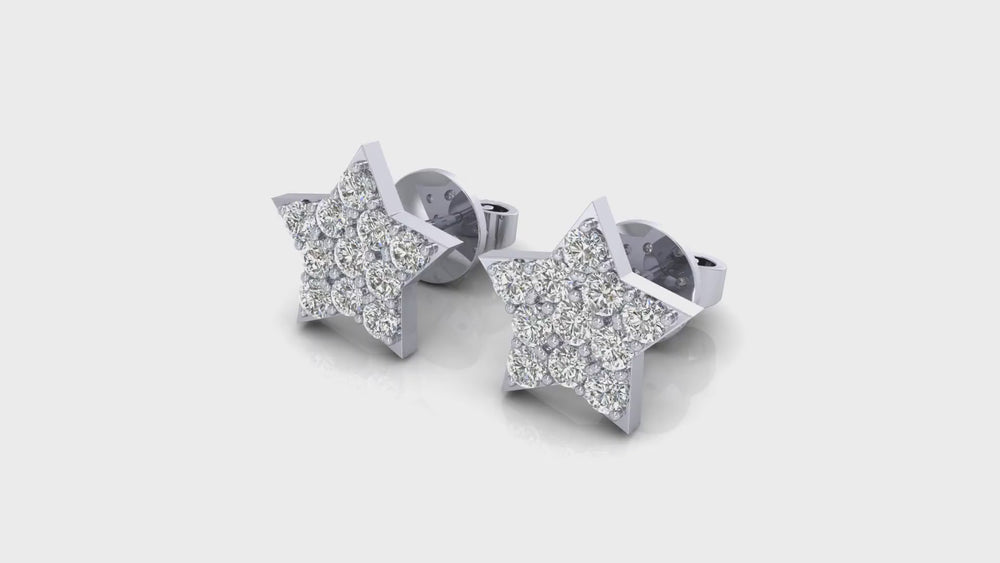14K White Gold Star Diamond Stud Earrings