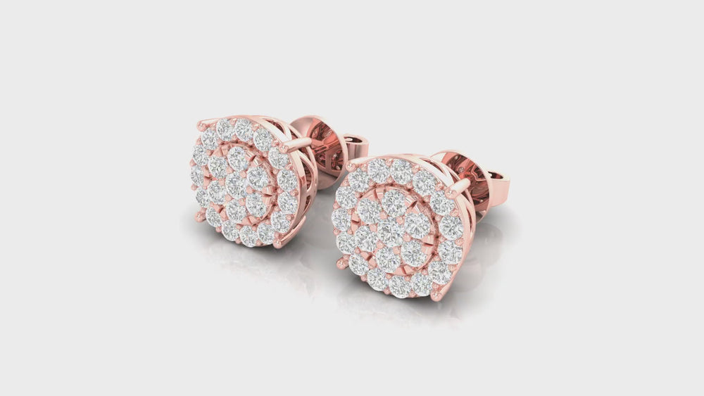 14K Rose Gold Round Halo Diamond Stud Earrings