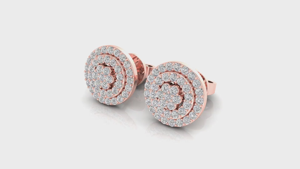 14K Rose Gold Round Halo Diamond Stud Earrings