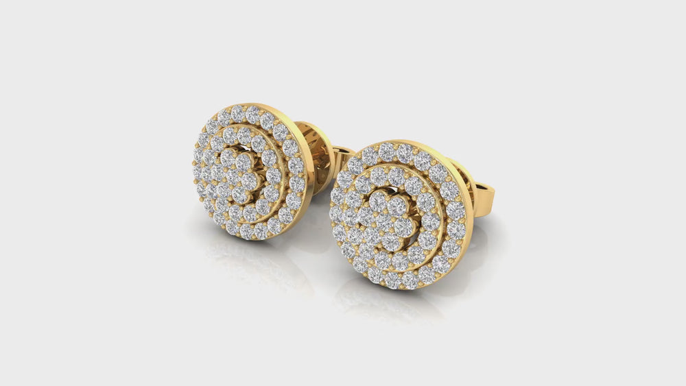 14K Yellow Gold Round Halo Diamond Stud Earrings