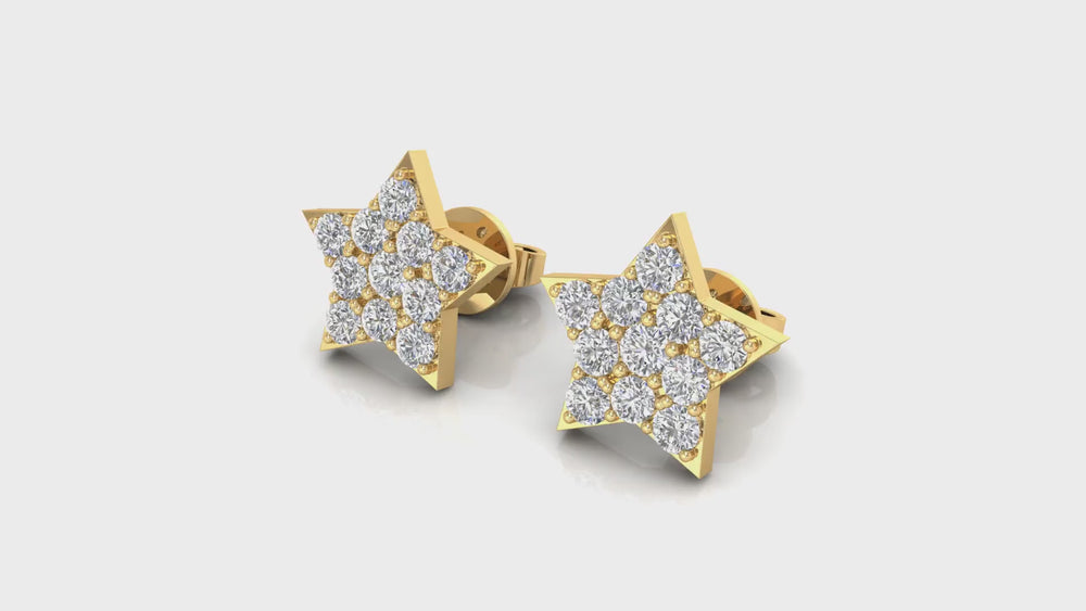 14K Yellow Gold Star Diamond Stud Earrings