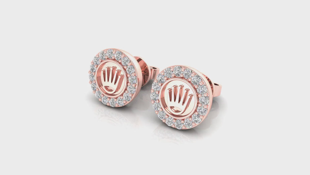 14K Rose Gold Round Diamond Crown Stud Earrings