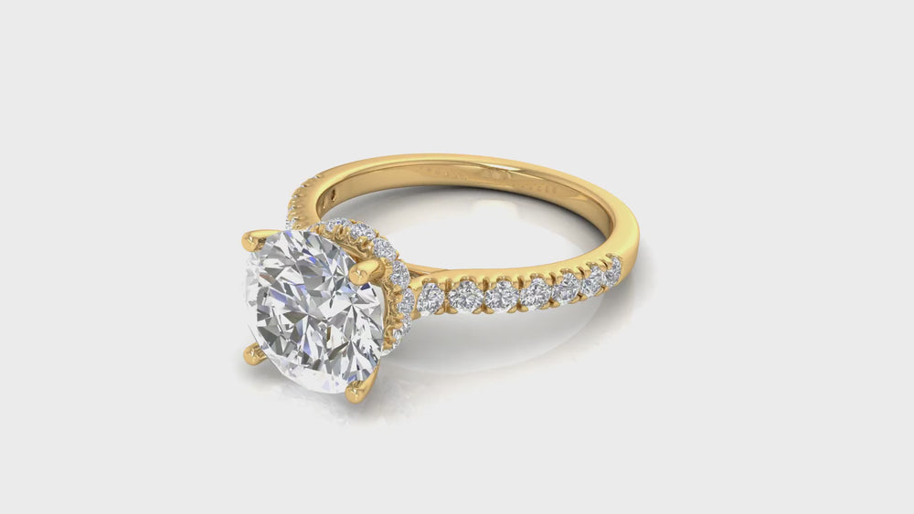 14K Yellow Gold Round Diamond Halo Engagement Ring