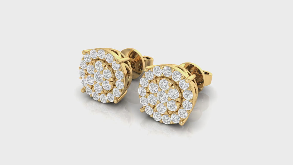 14K Yellow Gold Round Halo Diamond Stud Earrings