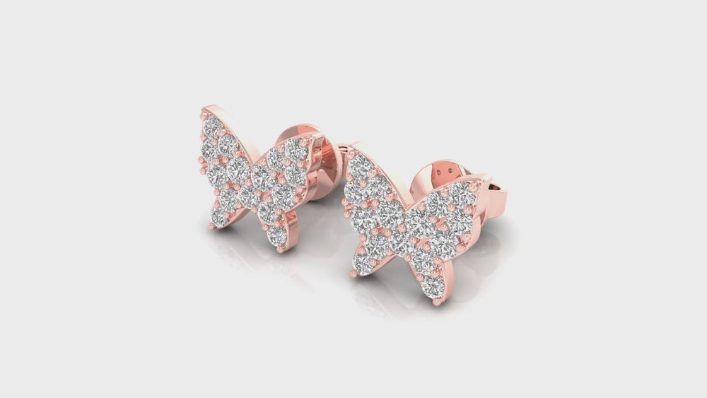14K Rose Gold Butterfly Diamond Stud Earrings