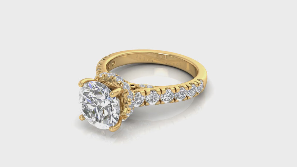 Round Diamond Halo Engagement Ring in 14KT Yellow Gold