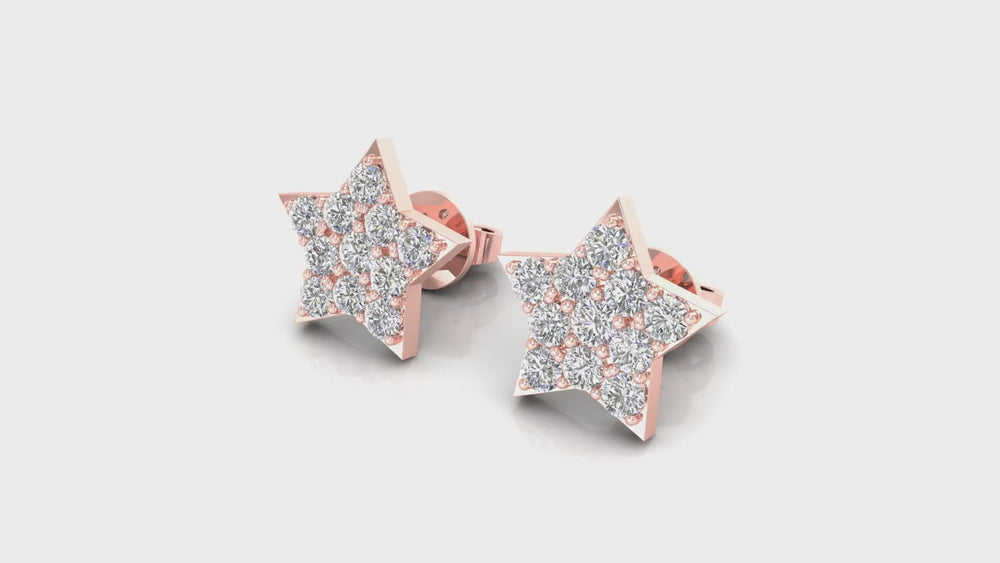 14K Rose Gold Star Diamond Stud Earrings