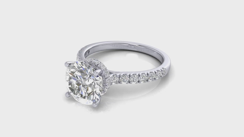 Round Diamond Halo Engagement Ring in Silver 925