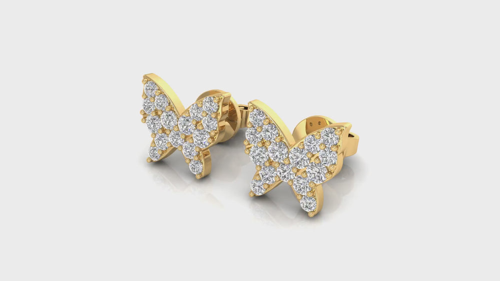 14K Yellow Gold Butterfly Diamond Stud Earrings