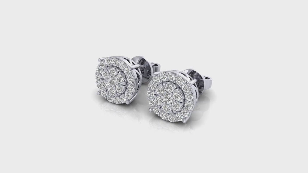 14K White Gold Round Halo Diamond Stud Earrings